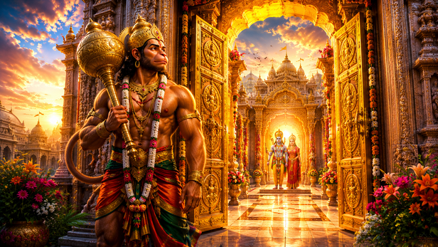 Hanuman Ji Standing at the Divine Gateway of Lord Rama