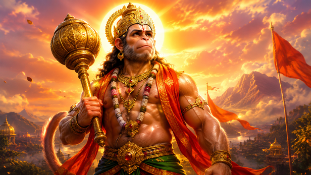 Devotee praying before Lord Hanuman