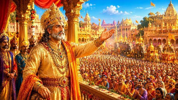 King Dasharatha addressing the people of Ayodhya