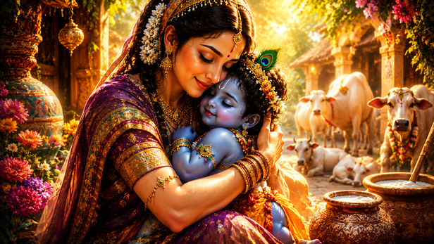 Mother Yashoda Feeding Young Krishna