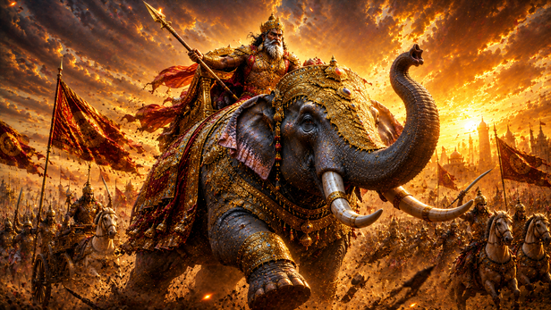 Bhagadatta charging into battle