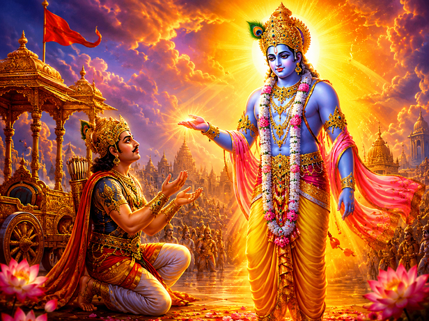 Lord Krishna Guiding Arjuna on the Battlefield of Kurukshetra