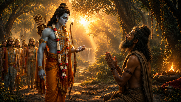 Lord Rama meeting the ascetic Shambuka in a forest