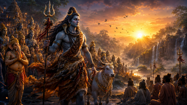 Lord Shiva preparing to leave before sunrise