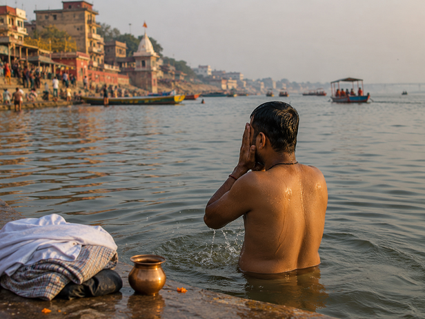 Man taking dip in ganga