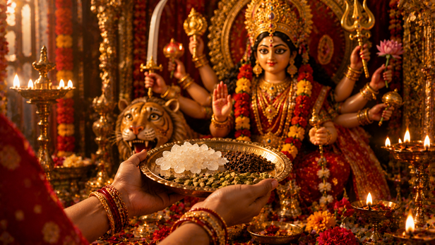 Mishri, Cloves and Cardamom Offered to Maa Durga