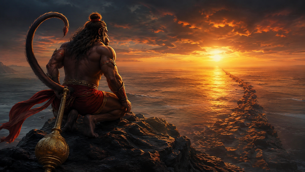 Devotee Chanting Hanuman Chalisa at Sunrise