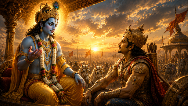 Lord Krishna Driving Arjuna's Chariot