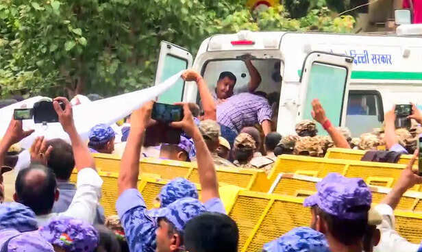 Police take Environmentalist Sonam Wangchuk (unseen) to...