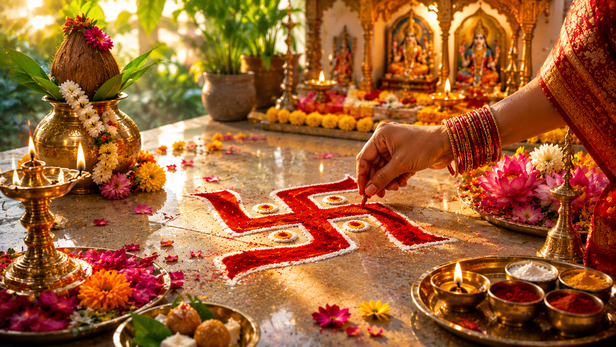 Sacred Swastik At Temple Entrance