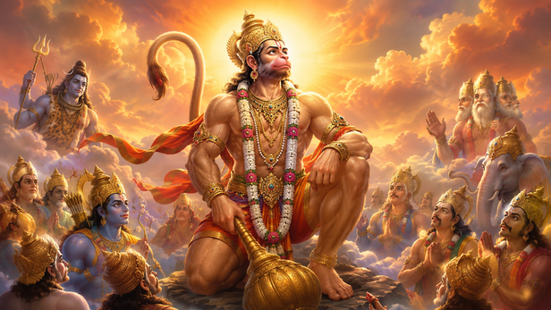 Young Hanuman leaping toward the glowing Sun