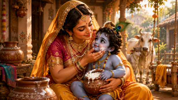 Mother Yashoda looking into young Krishna's mouth