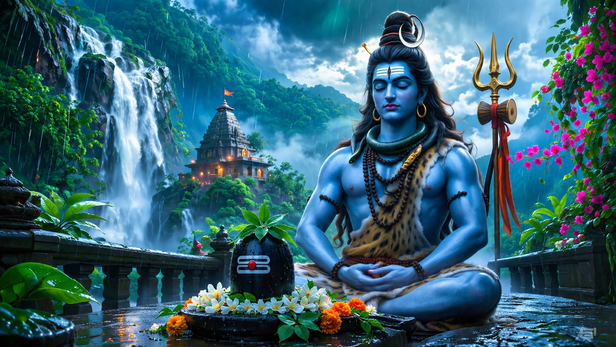 Lord Shiva meditating on Mount Kailash