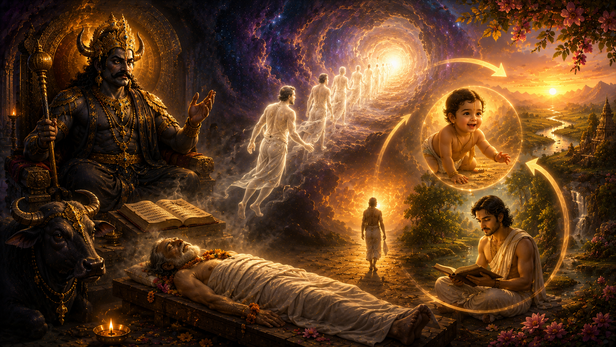 Soul Leaving the Earthly Body Under a Starry Sky