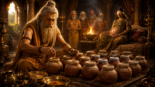 Sage Vyasa preparing the sacred pots