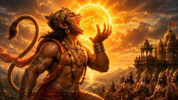 Devotee Chanting Before Hanuman Idol