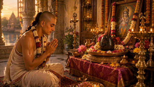 Gopal Bhatt Goswami Praying to Shaligram