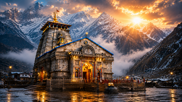 Kedarnath Temple surrounded by Himalayan peaks