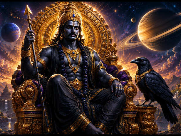 Lord Shani seated on his divine throne