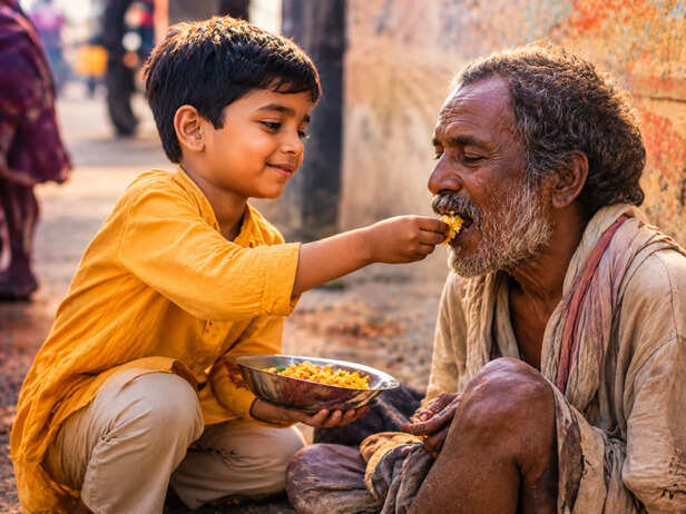 Baby boy feeding an old uncle