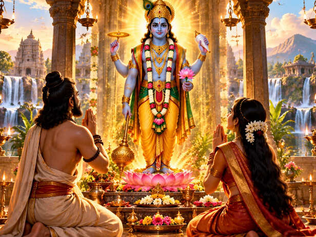Dhrona and Dhara Performing Devotion to Lord Narayana