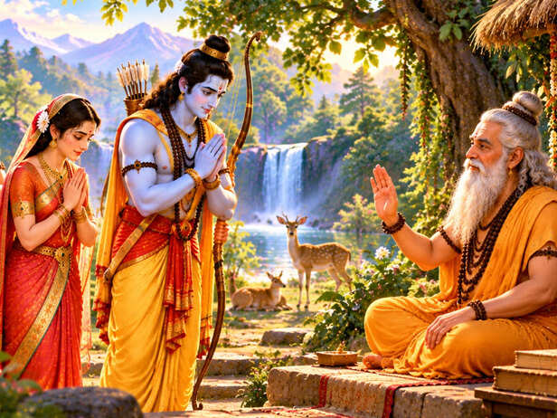 Rama, Sita and Lakshmana meet Sage Agastya