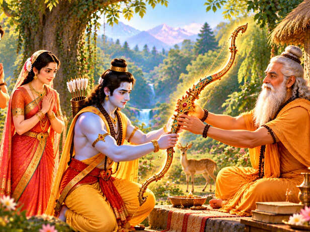 Rama receives the divine bow from Agastya