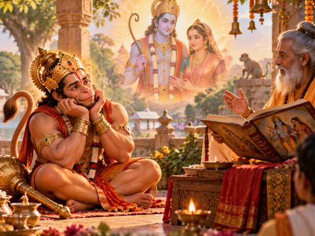 Devotee praying before Hanuman Ji with focused expression