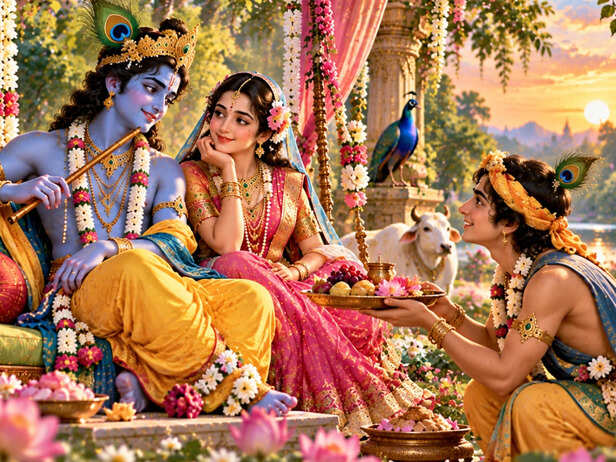 Sumal Sakha serving Radha and Krishna