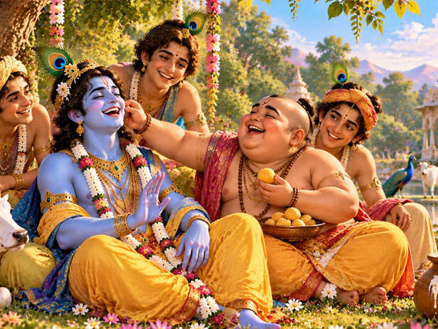 Madhumangal Sakha making Krishna laugh