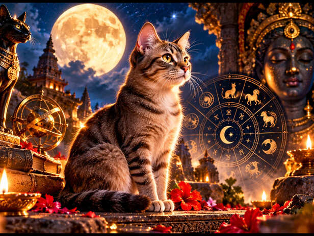 Cat Sitting Quietly During Navratri