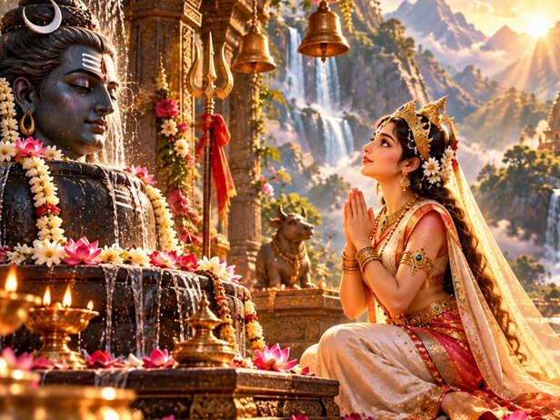 Young Shachi Praying to Lord Shiva