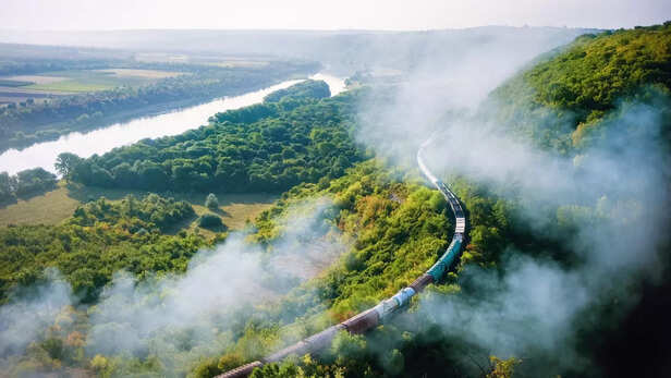 Trian moving in forest