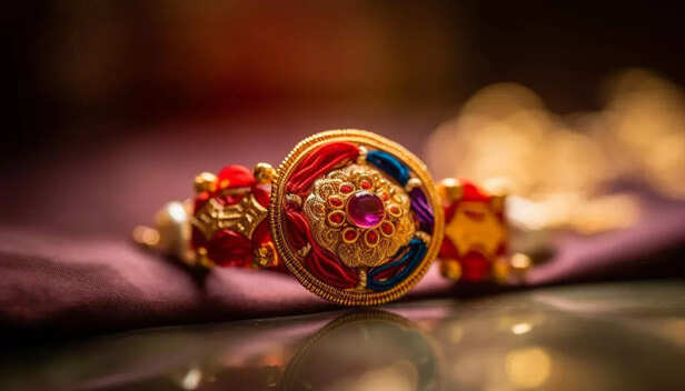 Close-up of vibrant Rakhi threads